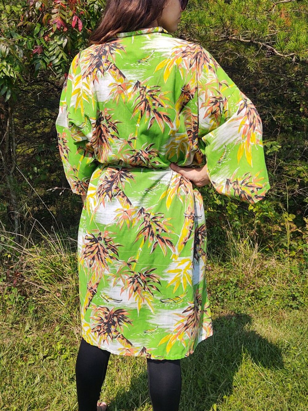 VINTAGE Tropical Print Robe By Weldon One Size - Picture 3 of 9